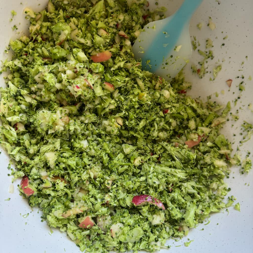 Chopped Broccoli and Apples in a Bowl