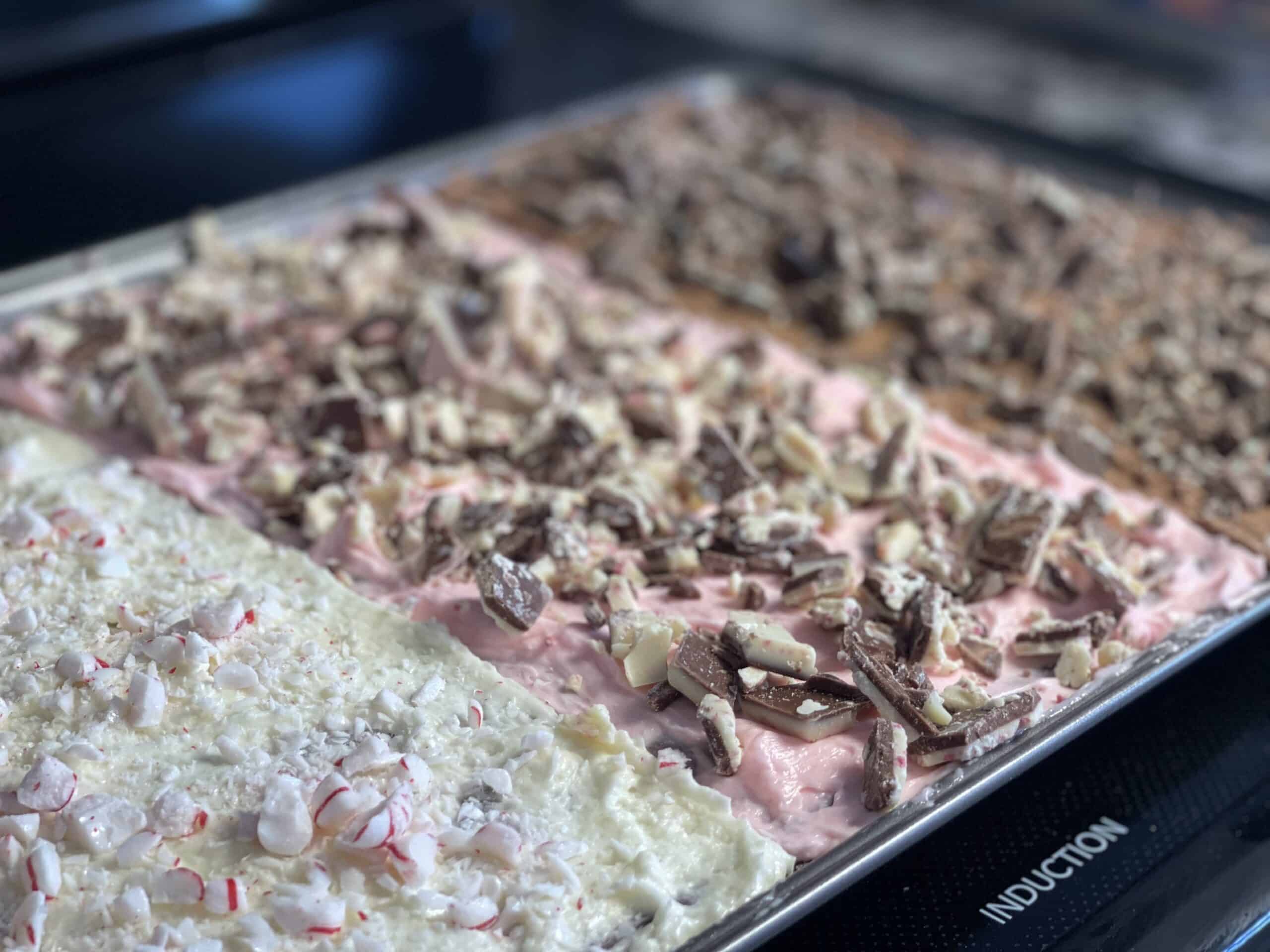 Peppermint Brownies with various icings and toppings