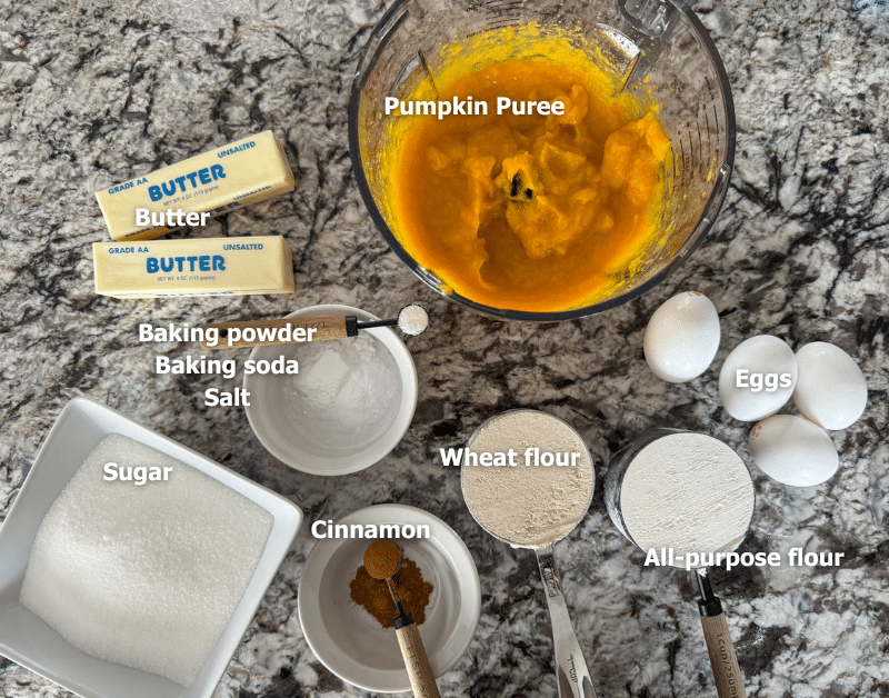 Ingredients in Pumpkin Bar Laid out on Counter