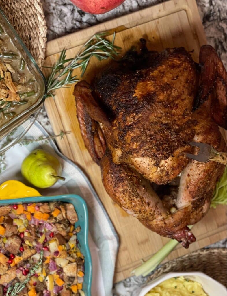 Slow Smoked Herb Injected Juicy Turkey and Sides