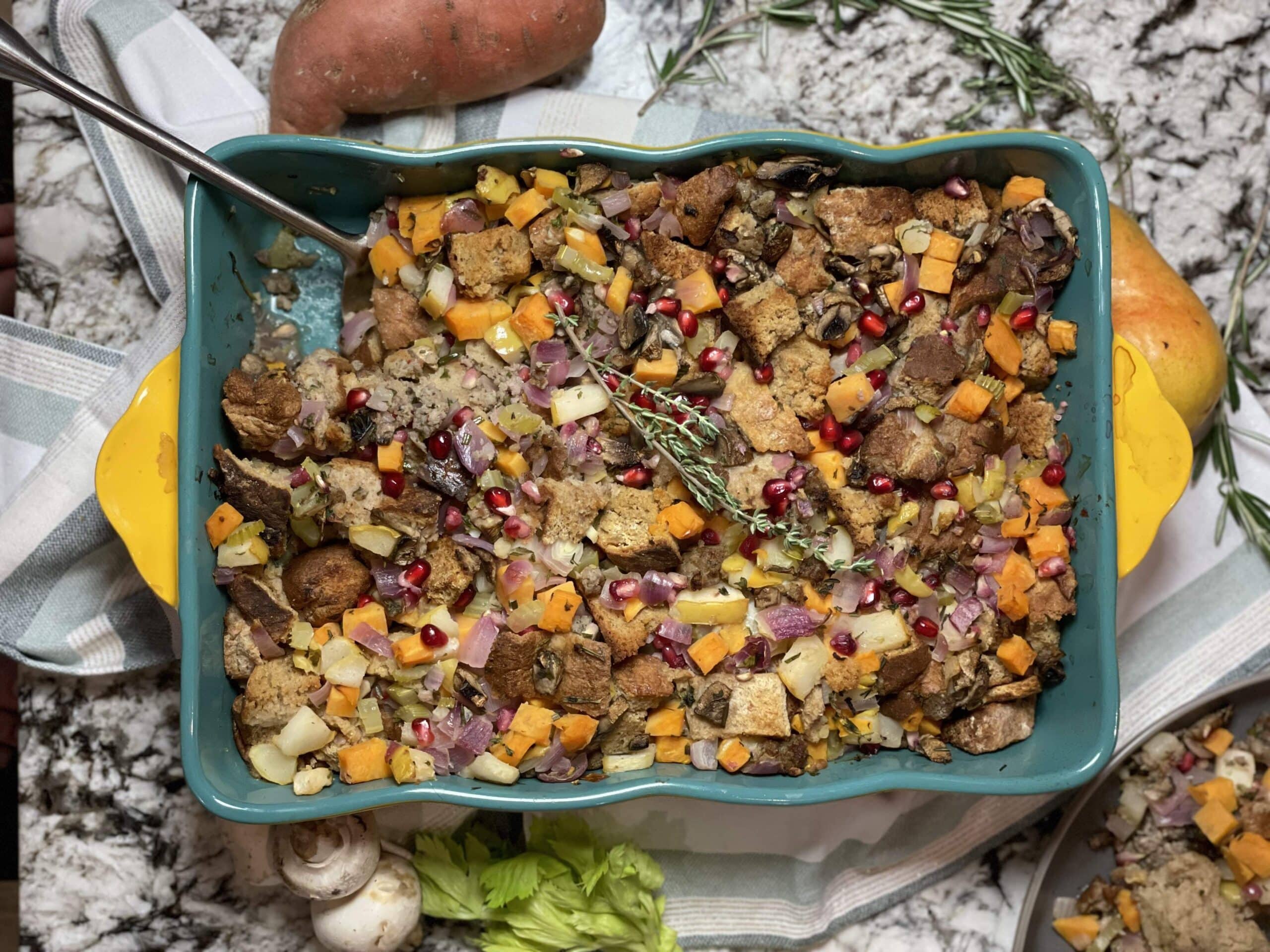 Homemade Stuffing with Sweet Potatoes and Pears