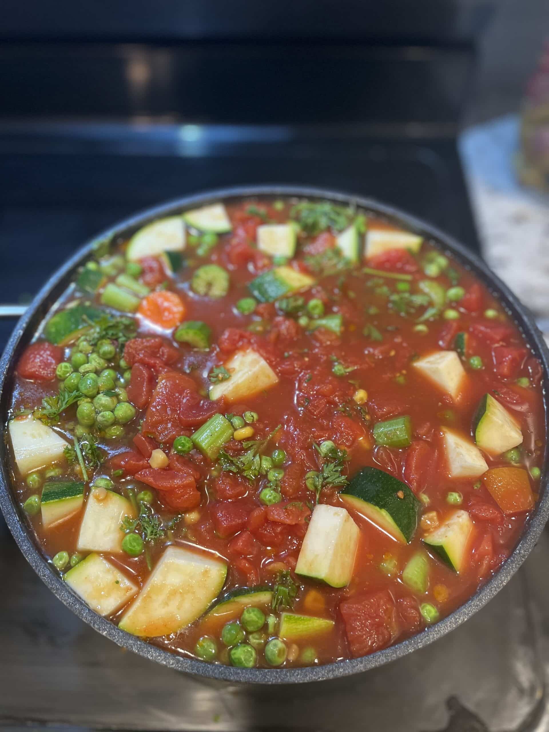 Vegatable Beef Soup simmering on the stove