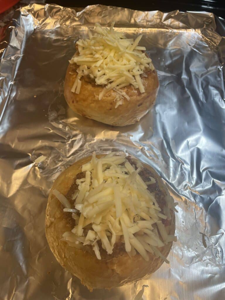 Melting Cheese on a Sloppy Joe Bread Bowl