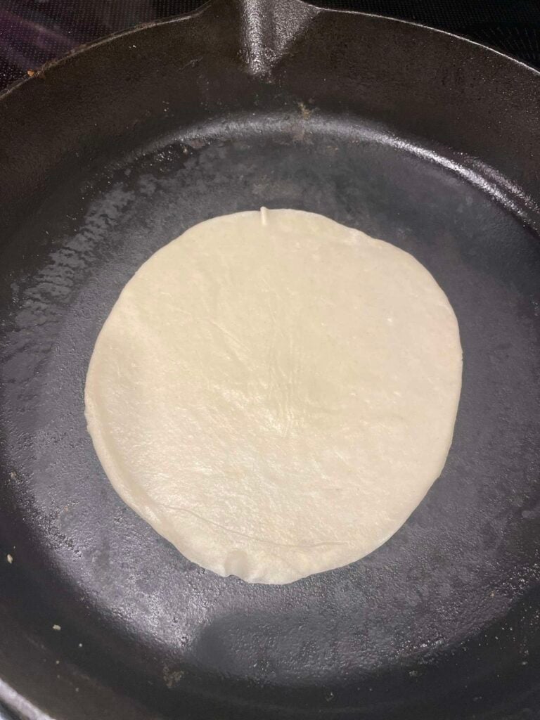Tortilla in Skillet Showing How They Do Not Shrink