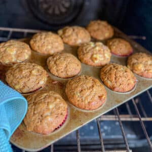 Taking Banana Oat Muffins out of Oven