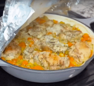 Removing Foil from Jerk Chicken and Rice