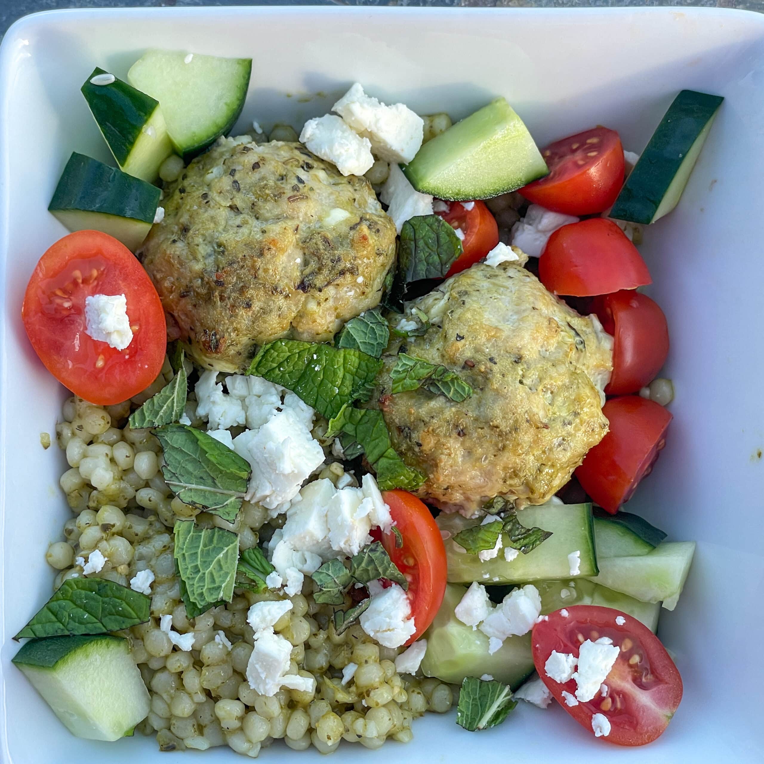 Pesto Chicken Meatball Bowls
