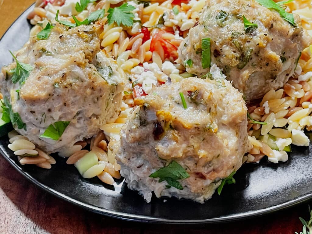 Greek Chicken Meatballs on a Plate