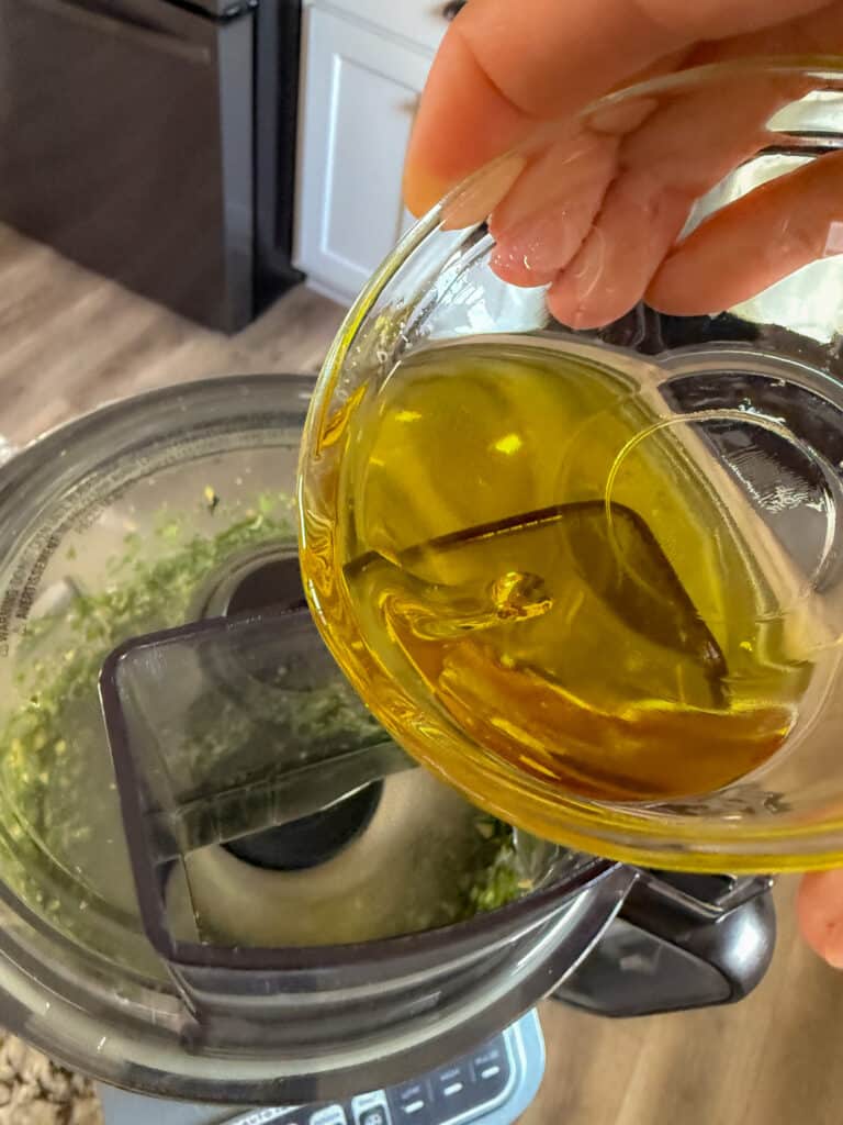 Adding Olive Oil to Pesto