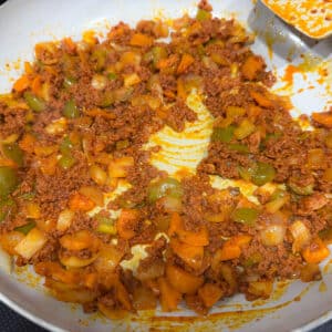 Chorizo Onions and Peppers Browned for Fiesta Breakfast Hash