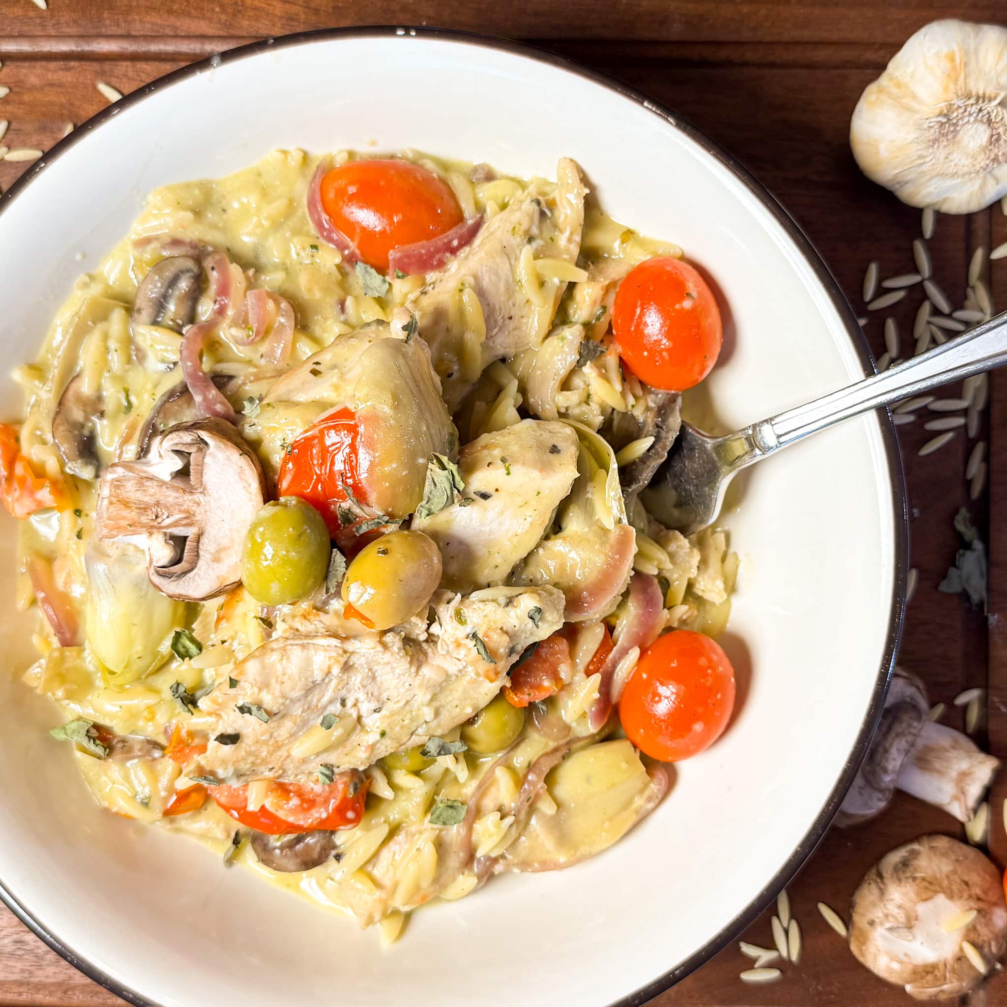 Mediterranean Chicken in Pesto Asiago Sauce