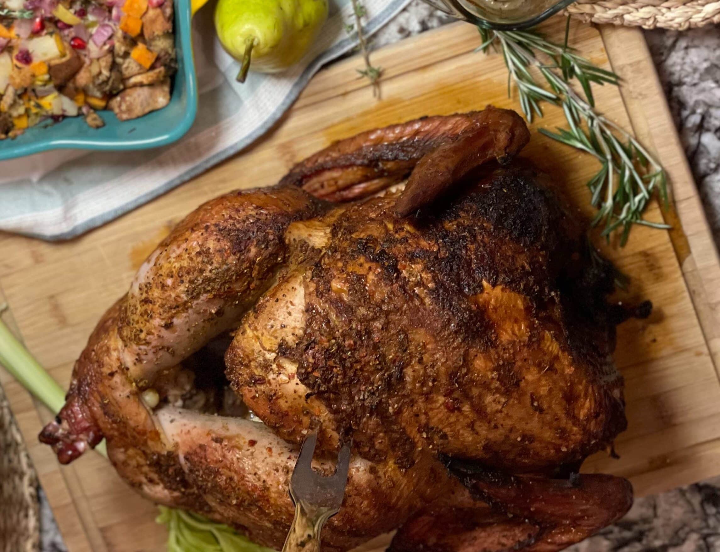 Slow Smoked Herb Injected Juicy Turkey and Sides