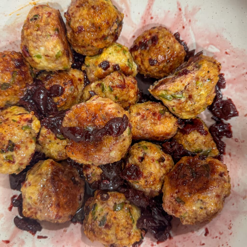 Cherry Jalapeno and Goat Cheese Meatballs with Sauce