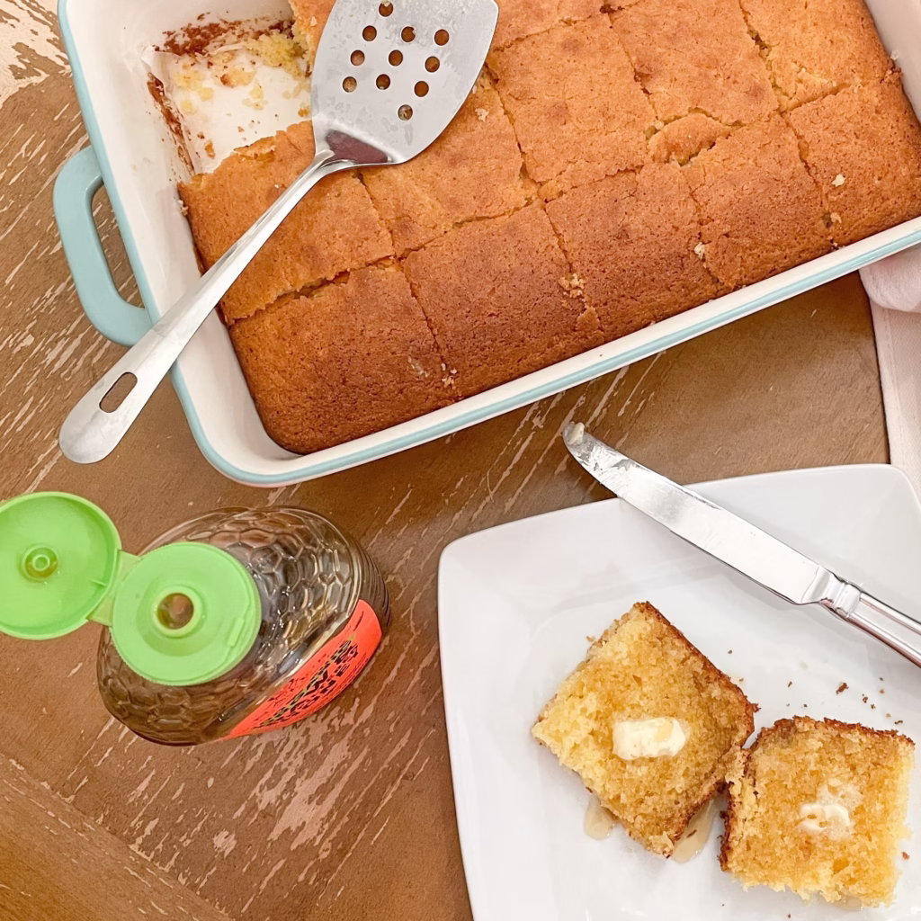 Slice of Cornbread Recipe on Plate