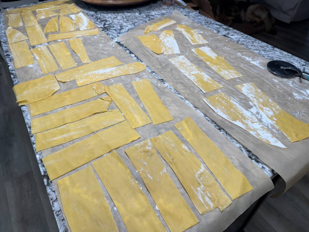 Homemade Lasagna Noodles Laying out to Dry
