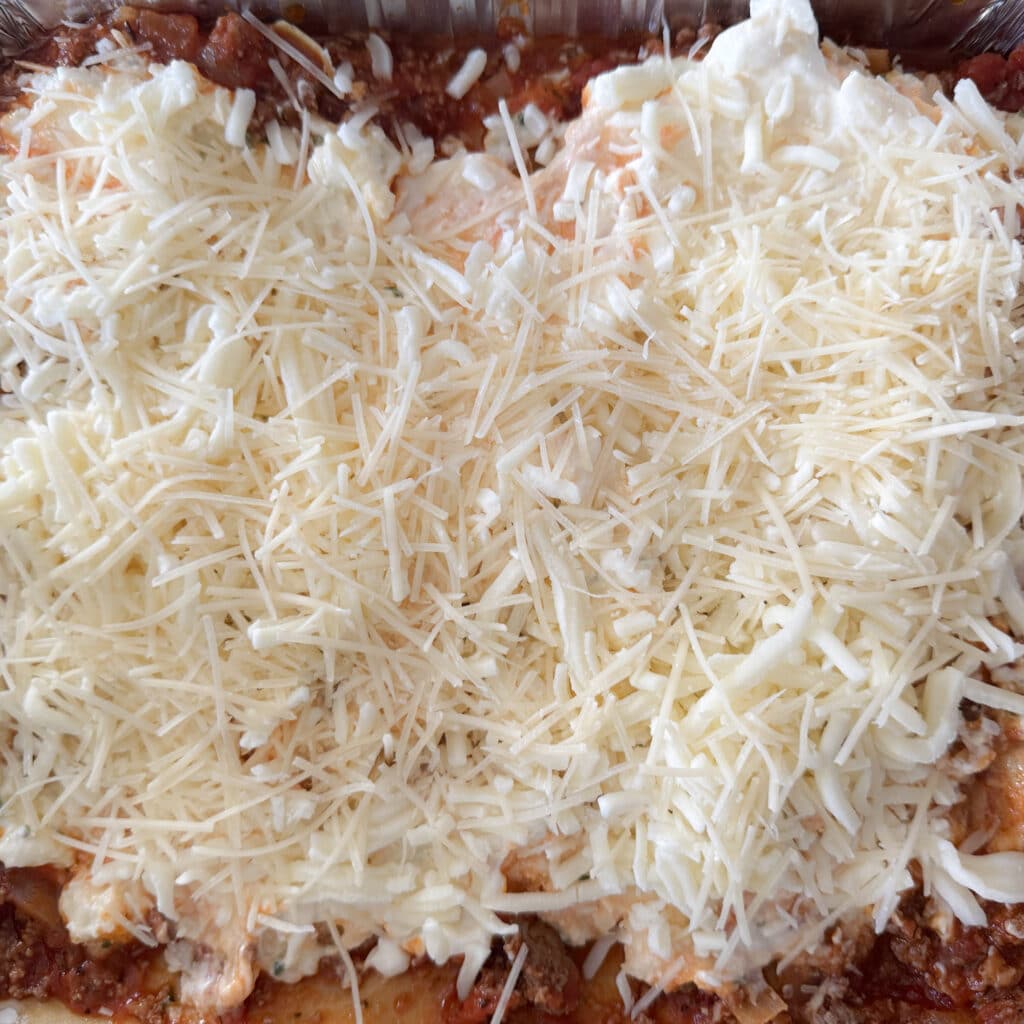 Mozzarella and Parmesan on Top of Ricotta Lasagna
