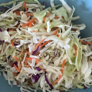 Cabbage and Carrots in Blue Bowl