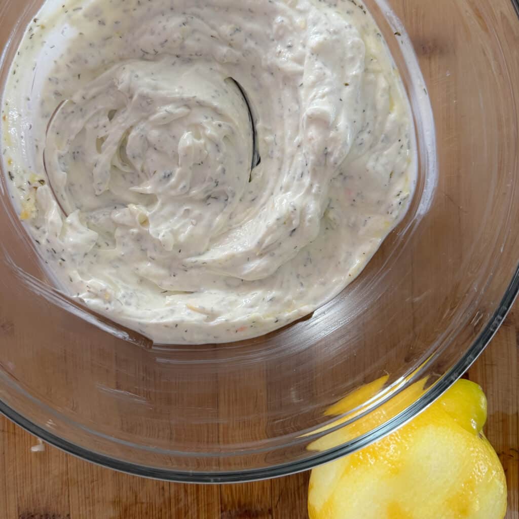 Garlic Lemon Sauce in Clear Bowl
