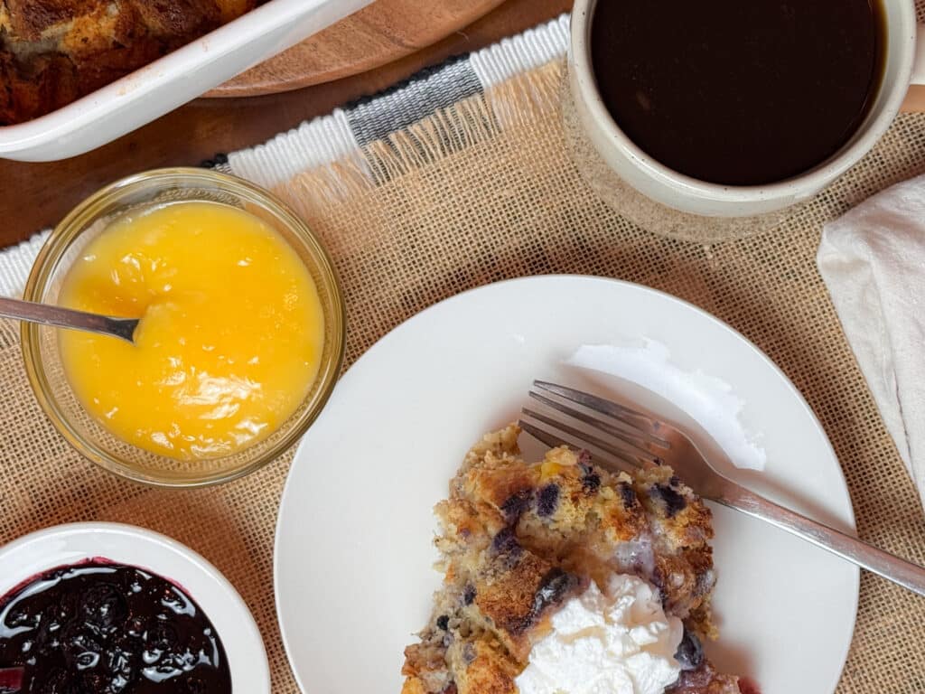 Lemon Curd in a Bowl Next to French Toast Casserole