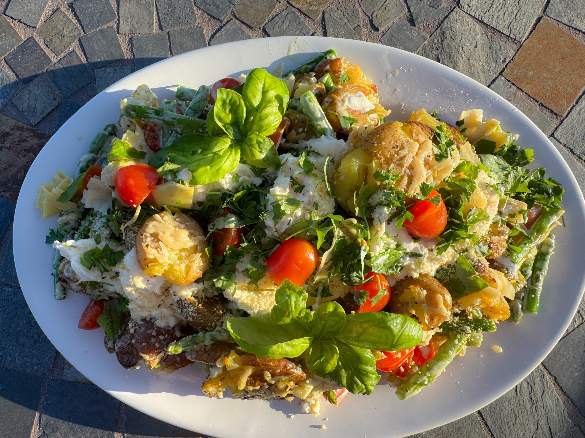 Smashed Potato Salad With Barrata and Creamy Herb Dressing