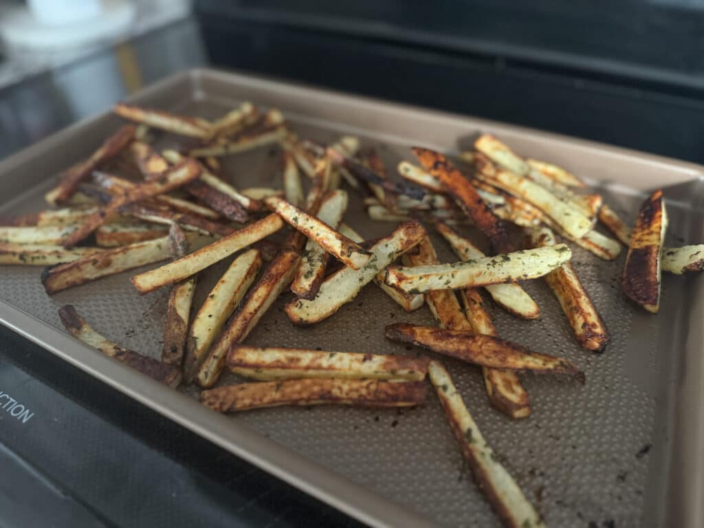 Air Fried French Fries on Pan