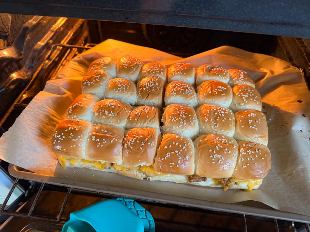 Getting Cajun Chicken Sliders out of the Oven