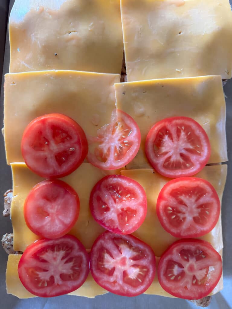 Cajun Sliders Tomato and Cheddar Layer