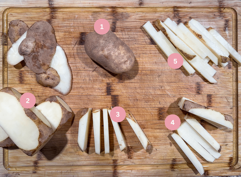 Different Steps of Cutting Potatoes into French Fries
