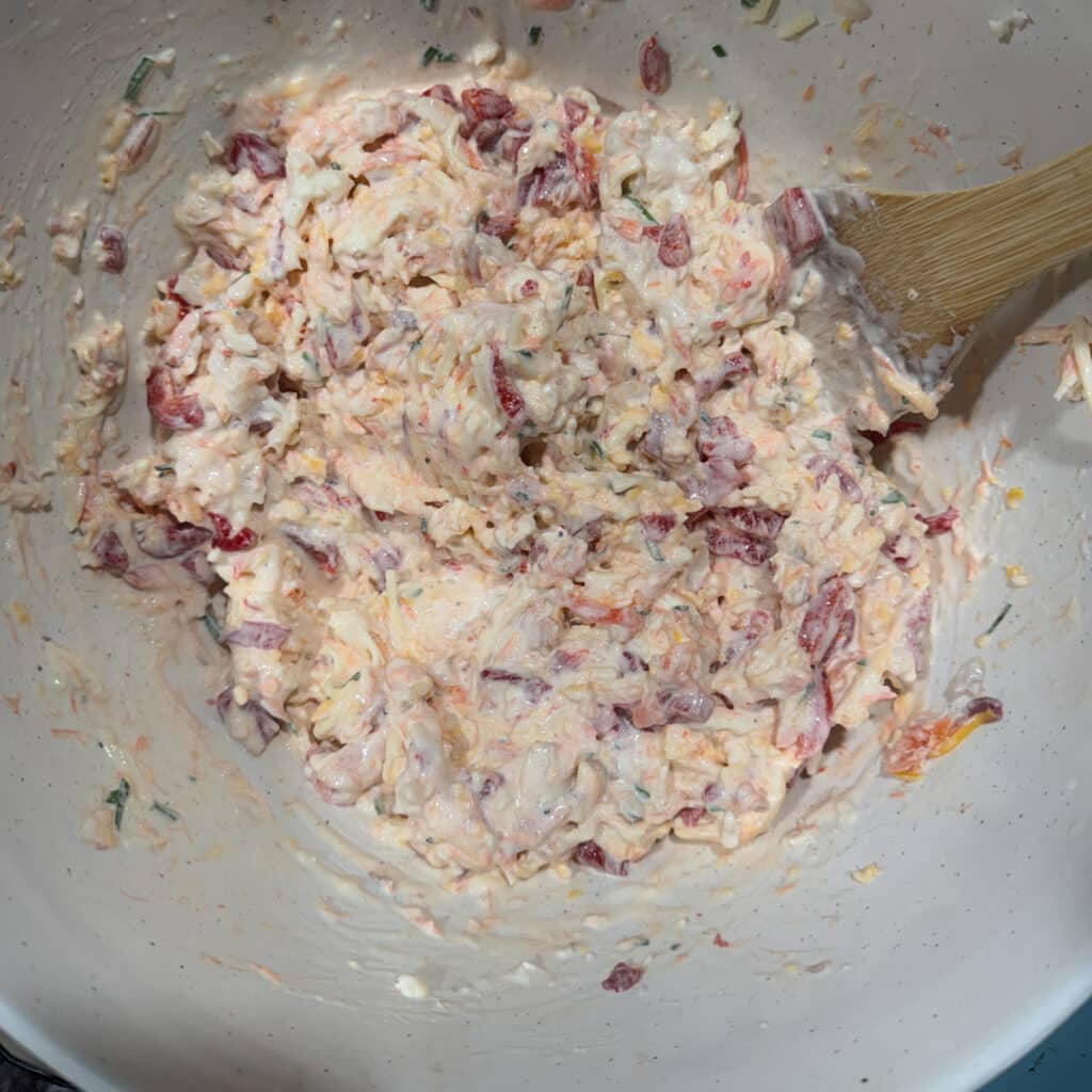 Pimientos Stirred into Seafood Dip