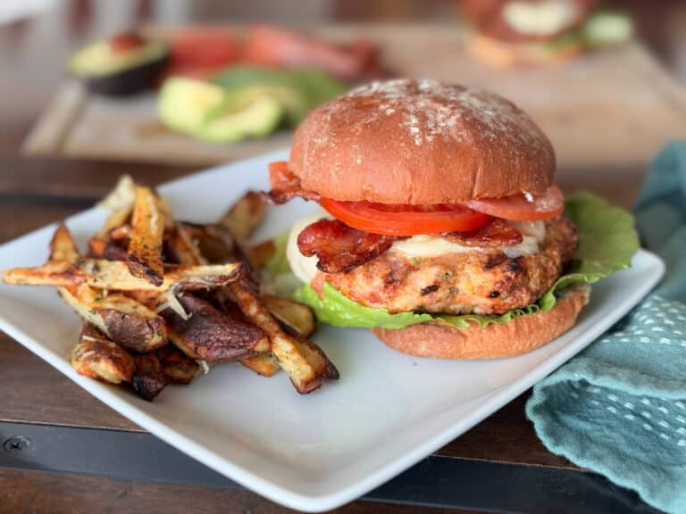 Rnach Turkey Burger on Bun with Fries