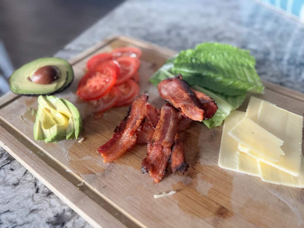 Crisp Bacon, Cheese, Sliced Avacado, Tomatoes, Lettuce