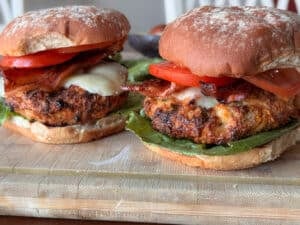 Two Ranch Turkey Burgers on Cutting Board