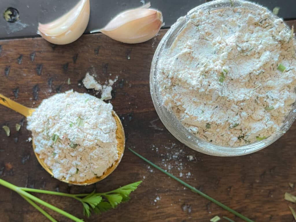 Rowdy Ranch Seasoning in a Jar and on a Spoon