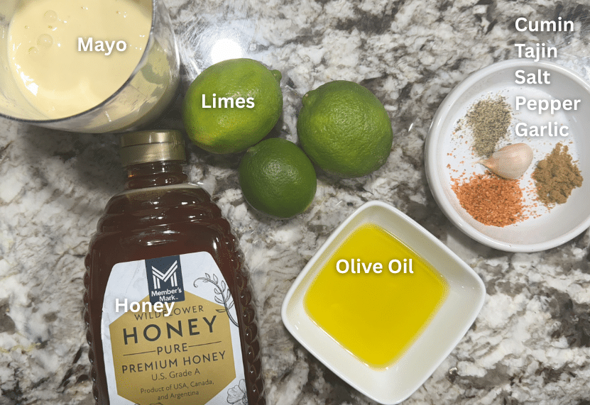 Mayo, Limes, Seasonings, Olive Oil and Honey