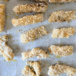 Breaded Fish Fingers on Cookie Sheet