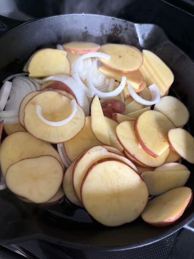Frying Potatoe and Onions in Beef Tallow