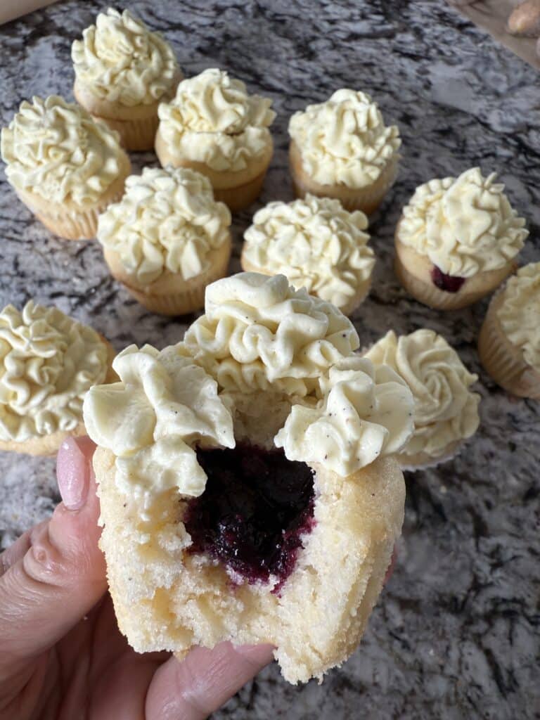 a Lemon Cupcake Filled with Blueberry Campote