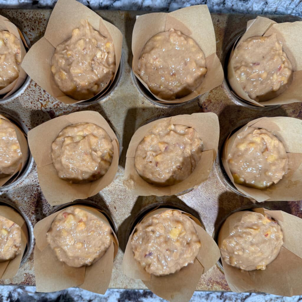Peach Banana Oat Muffins Ready for Toppings