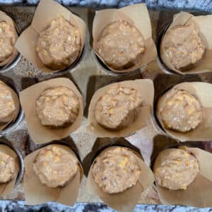 Peach Banana Oat Muffins Ready for Toppings