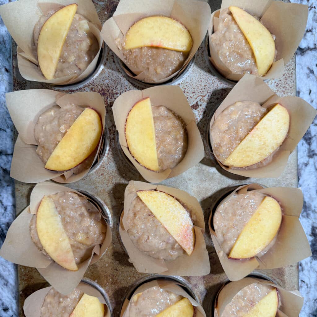Peach Banana Oat Muffins Ready for Oven