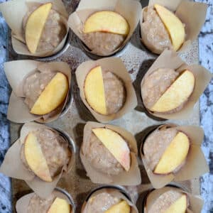 Peach Banana Oat Muffins Ready for Oven
