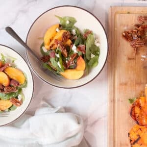 Two Arugula Salad with Peaches and Goat Cheese