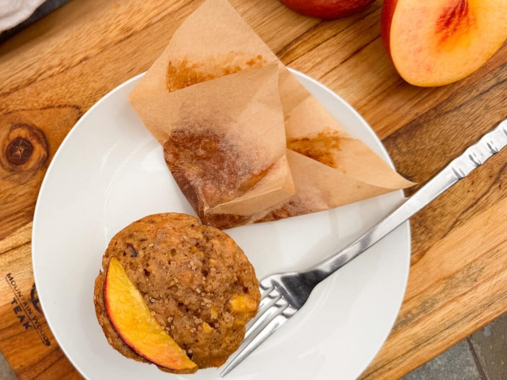 Banana Peach Muffins on Plate with Fork
