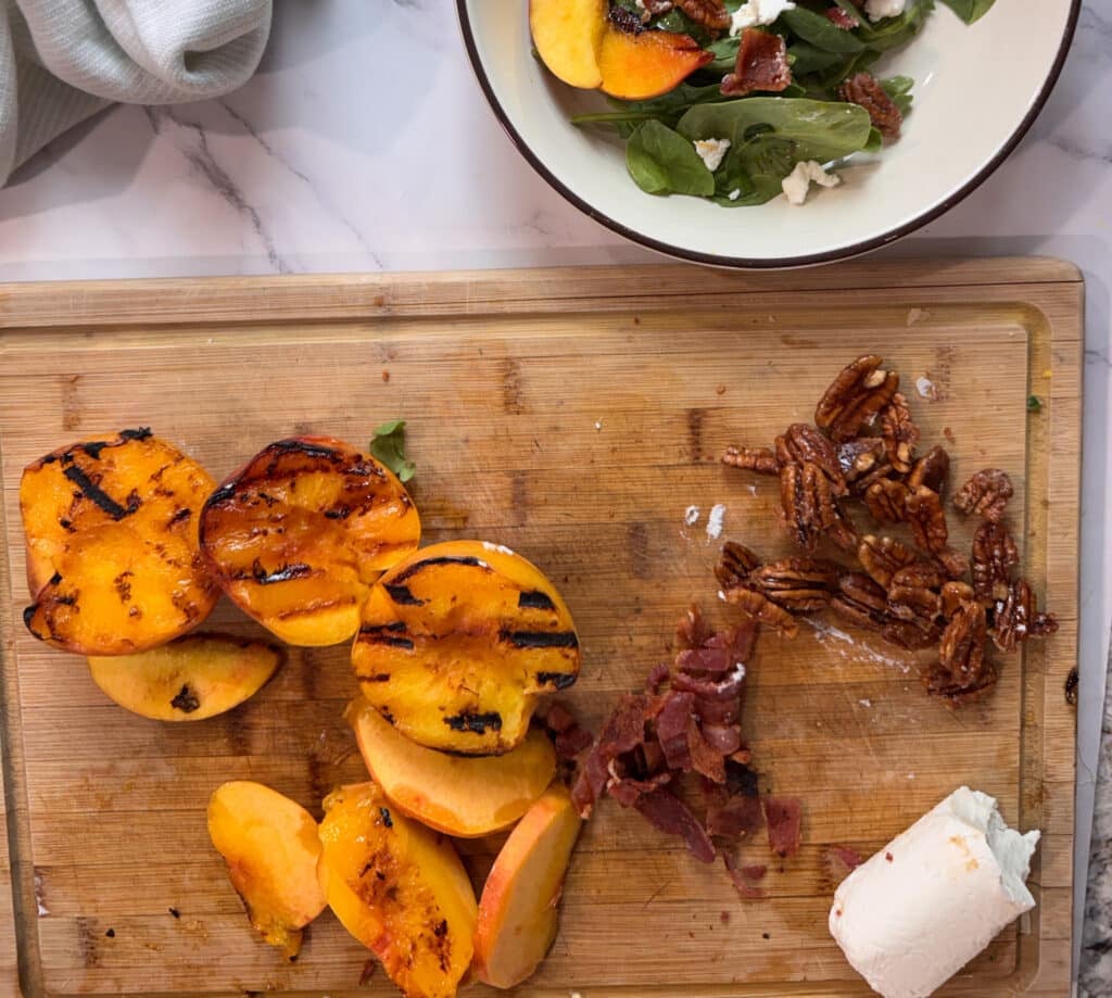 Bacon and Grilled Peaches on a Cutting Board