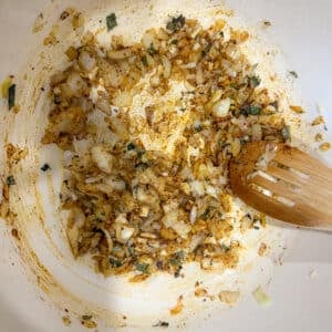 Seasonings and Sautéed Onions for Chicken and White Bean Chili
