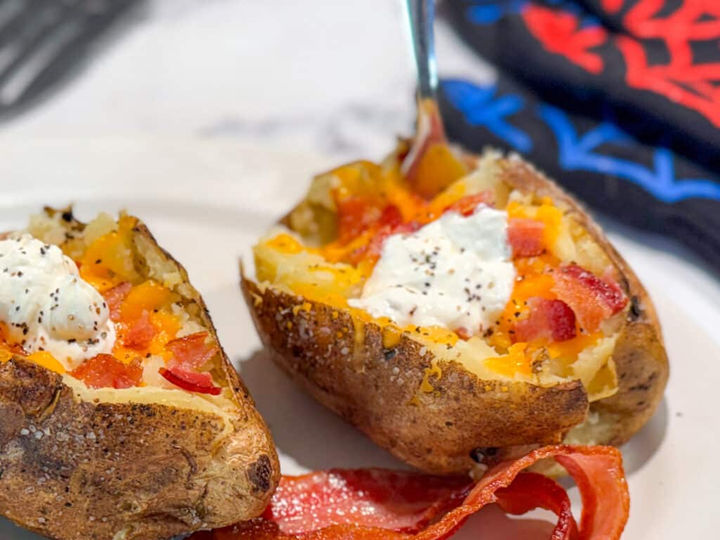 Smoked Baked Potato with Cheese, Bacon and Sour Cream