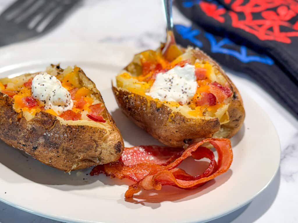 Smoked Baked Potato with Cheese, Bacon and Sour Cream