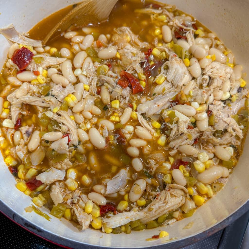 Add White Beans and Corn to Chicken and White Bean Chili