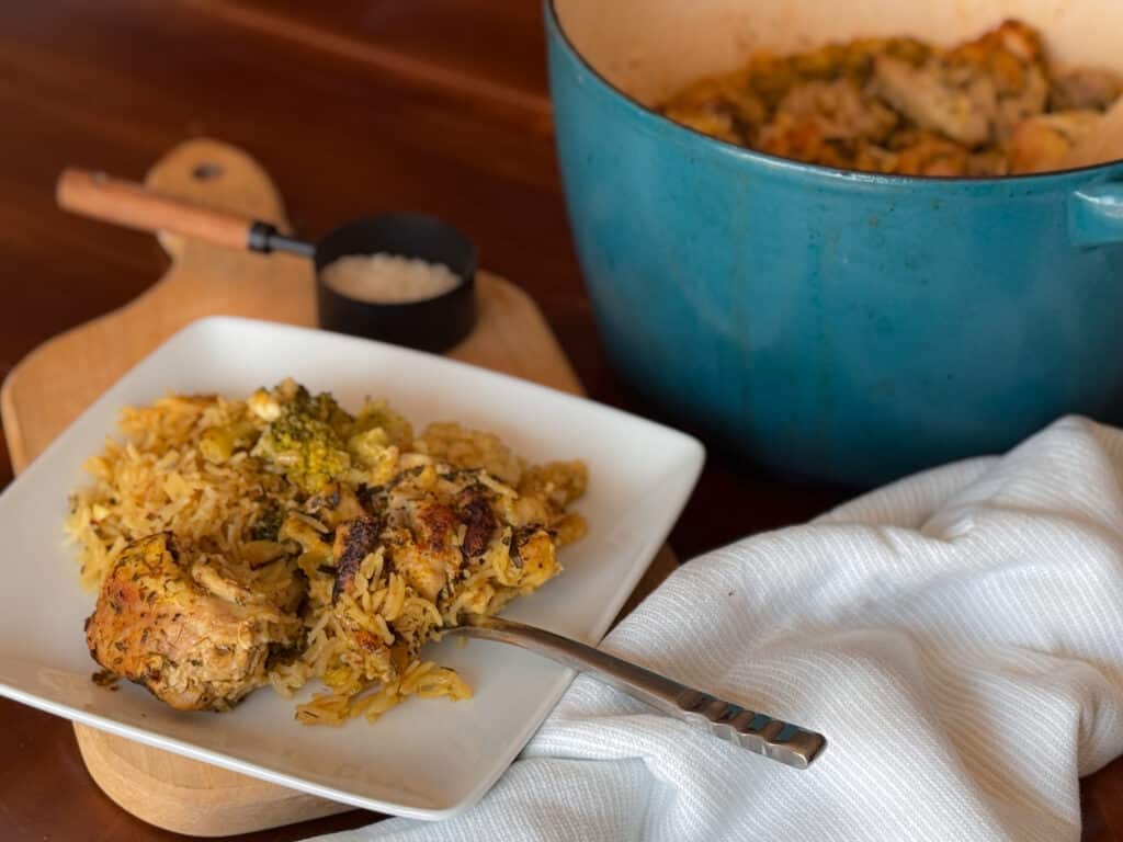 Cheesy Chicken Broccoli and Rice on Plate