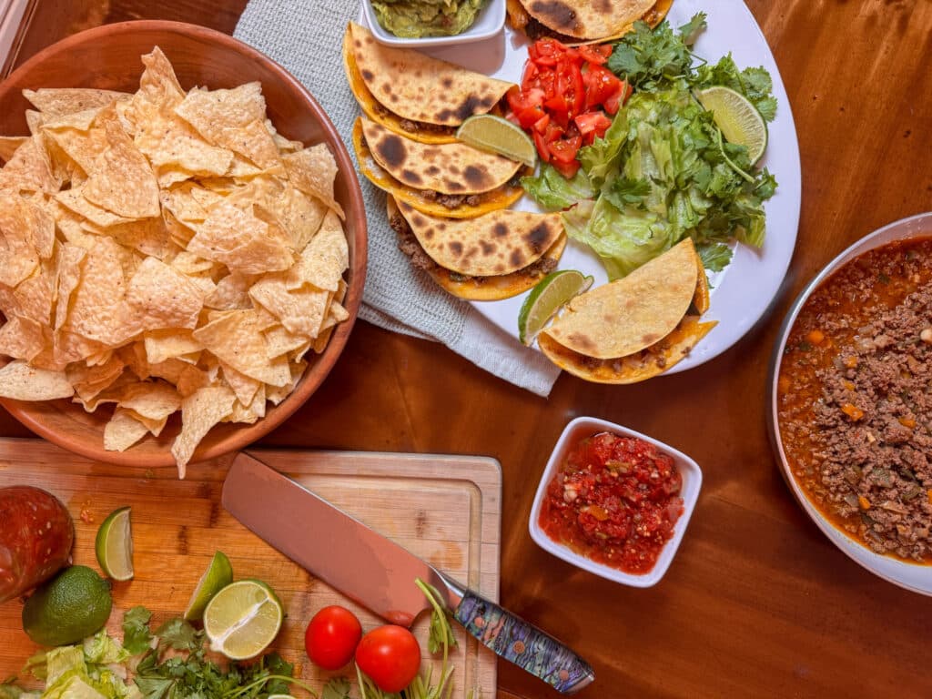 Crunchy Poblano Ground Beef Tacos with Toppings